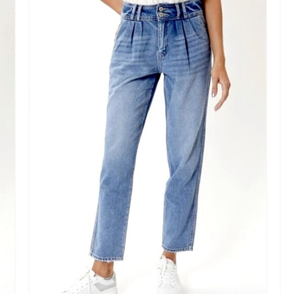 Kancan High Waist Relaxed Mom Baggy Jeans Distressed Straight Leg - Picture 1 of 13